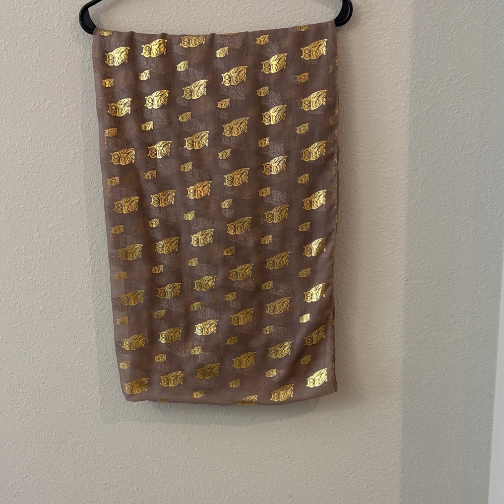 Brown and gold patterned  Owl infinity scarf